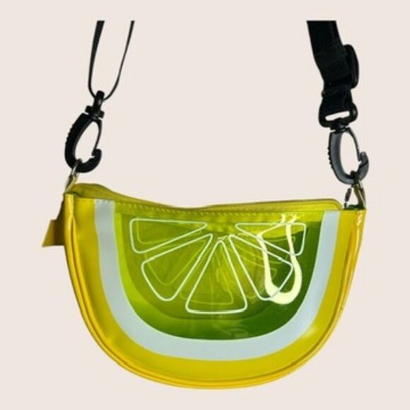 🍋 LEMON WEDGE VINYL TRANSPARENT CROSSBODY HANDBAG PURSE ADJUSTABLE STRAP CHARMS - Picture 2 of 5